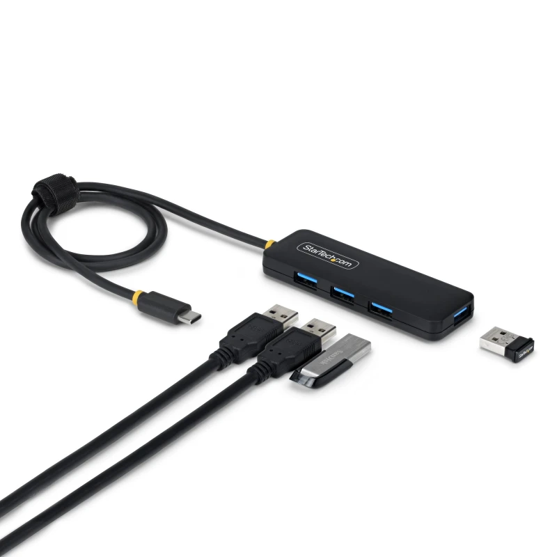 Image of StarTech.com StarTech.com 4-Port USB-C Hub, 5Gbps, Bus Powered, USB-C to 4x USB-A Mini Hub, Extra Long 2ft/61cm Host Cable, PCR Plastic, Portable Desk