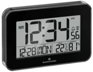 Image of Marathon Clock Crystal Framed Atomic Wall Temperature & Humidty Black