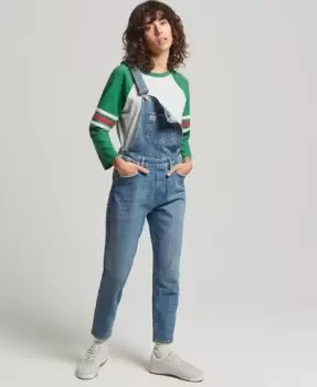 Image of Superdry Womens Slim Taper Dungarees Light Blue / Florence Light Vintage - Size: 14