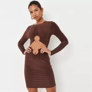 Image of Missguided Ring Detail Ls Dress - Brown