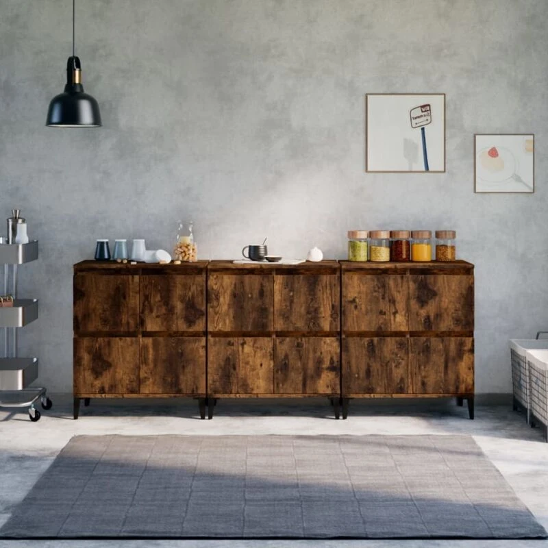 Image of Vidaxl Sideboards 3 Pcs Smoked Oak 60X35X70 Cm Engineered Wood