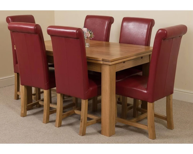 Image of Thats Furniture Richmond 140-220cm Oak Extending Dining Table + 6 Washington Leather Chairs in Red Red Unisex