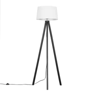 Image of Barbro Dark Wood Tripod Floor Lamp with White Doretta Shade