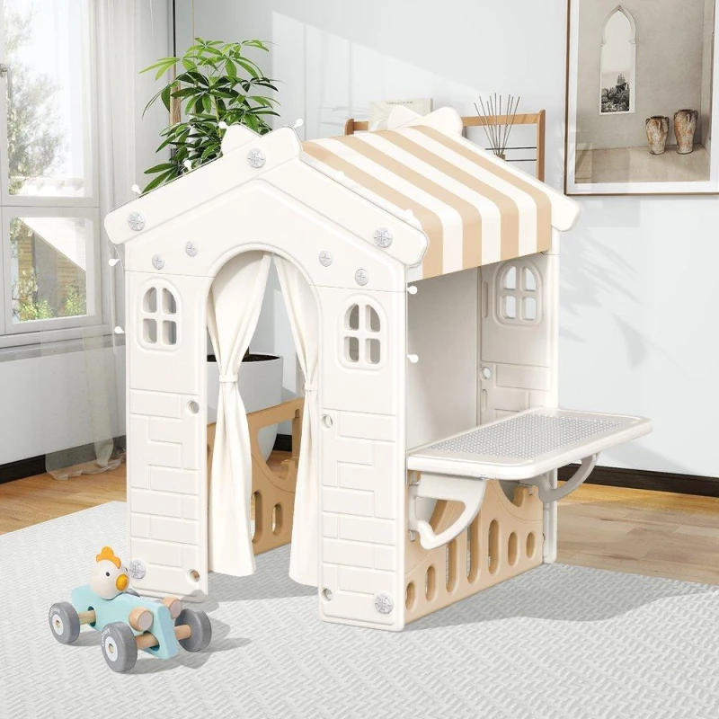 Image of KIDKID Kids Plastic Playhouse for Indoor Outdoor Beige And Brown unisex One size