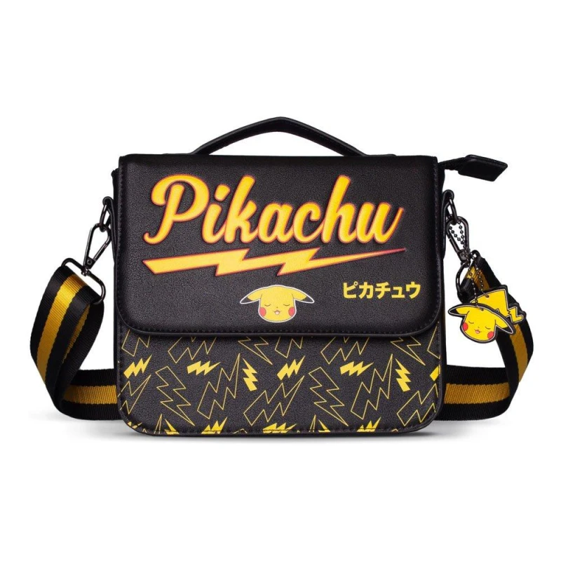 Image of Pokemon Pikachu Shoulder Bag, Medium, Black (MB811534POK) Black unisex