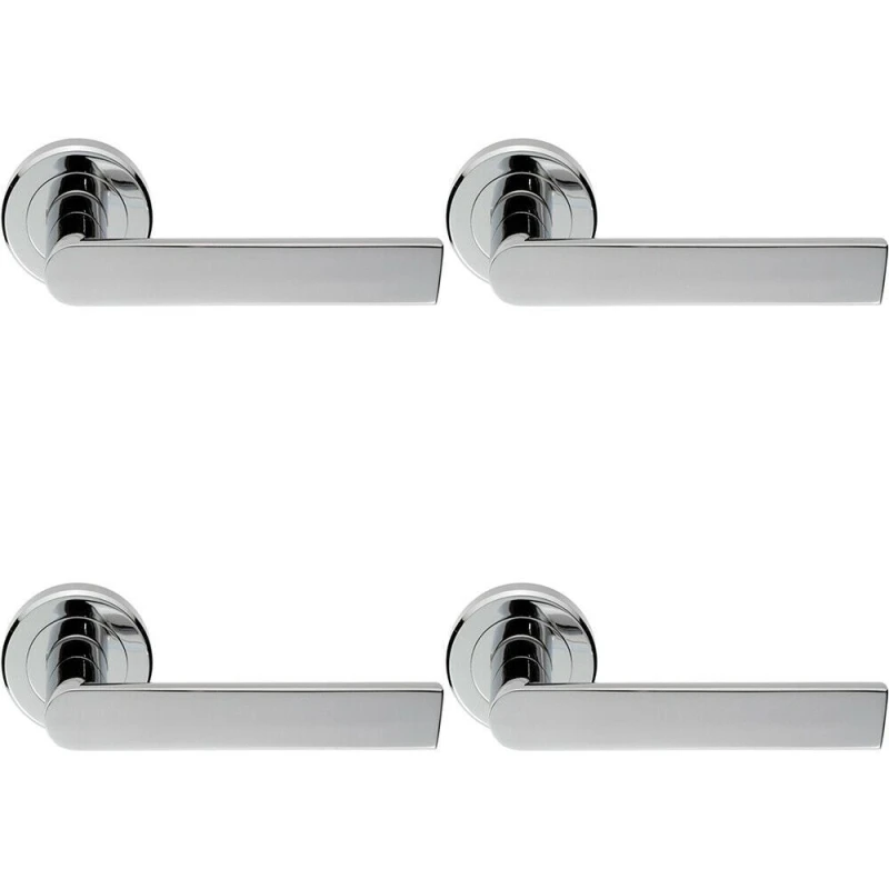 Image of Loops 4x PAIR Flat Rectangular Bar Handle on Round Rose Concealed Fix Polished Chrome Multi
