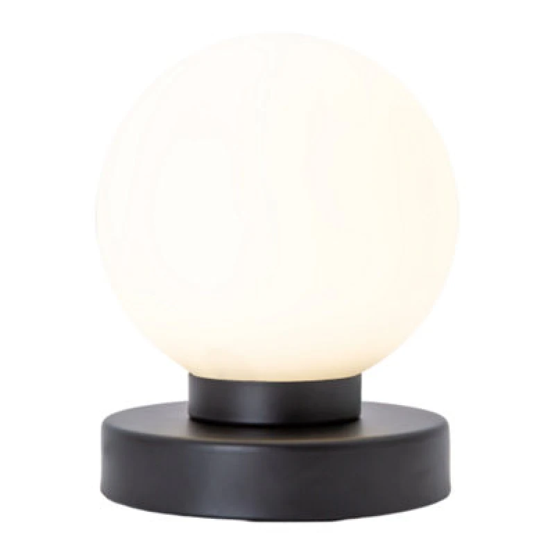 Image of Happy Homewares Contemporary Opal Glass Globe Table Lamp With Matte Black Round Base