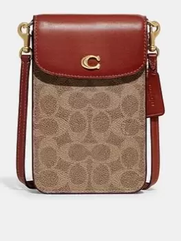 Image of Coach Coated Canvas Signature C Phone Cross-Body Bag - Tan Rust