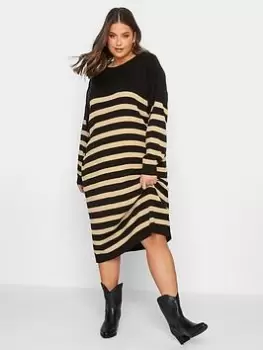 Image of Yours Mono Stripe Jumper Dress - Black, Size 22-24, Women