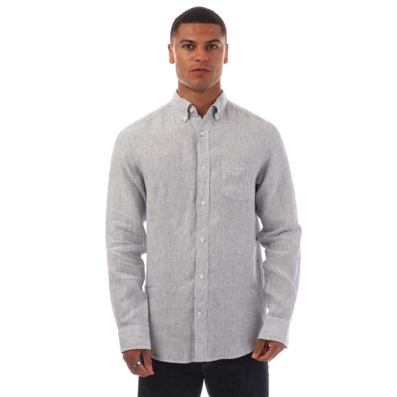 Image of Gant Regular Fit Striped Linen Shirt White male S