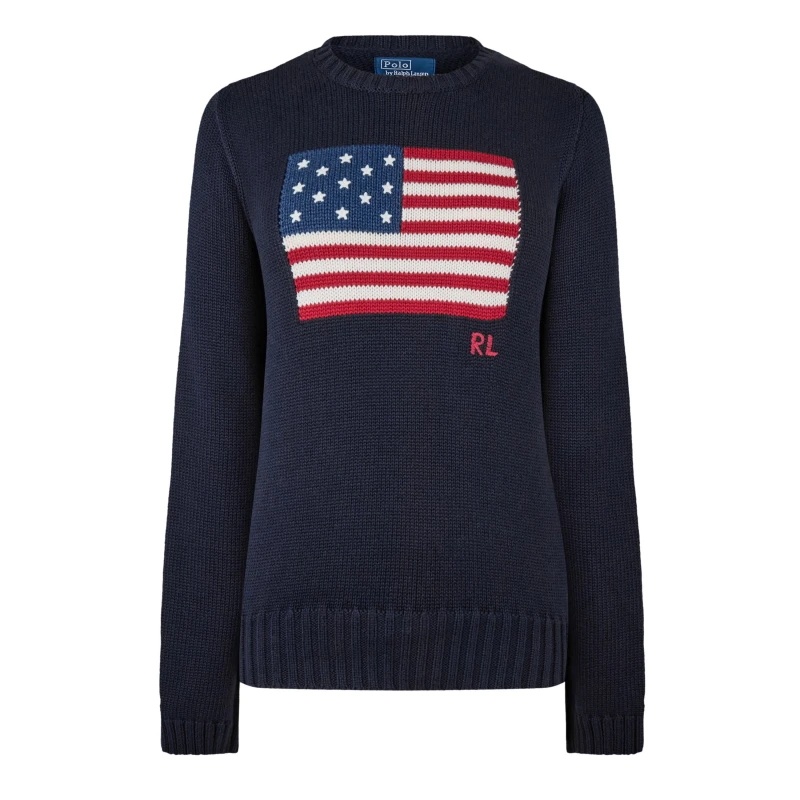 Image of Polo Ralph Lauren Womens Flag Knit Jumper Navy female 10 (S)
