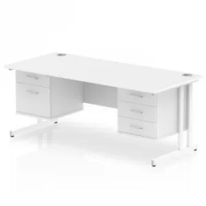 Image of Impulse 1600 Rectangle White Cant Leg Desk White 1 x 2 Drawer 1 x 3 Drawer Fixed Ped