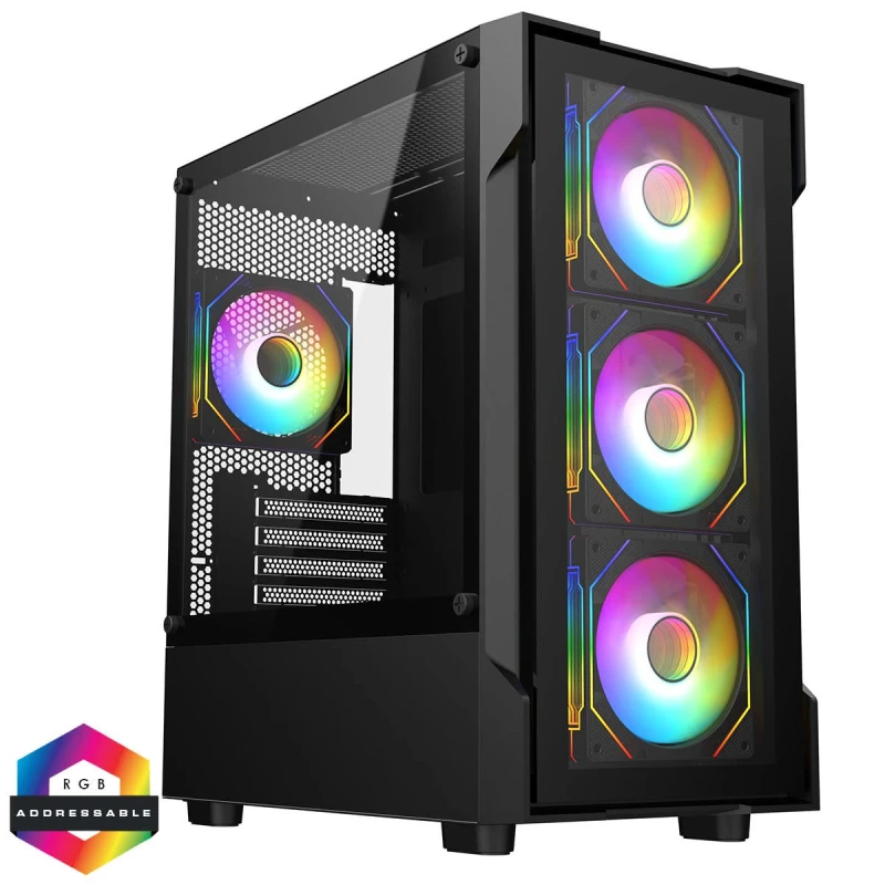 Image of CiT Bolt Black Micro-ATX Gaming Case With 4 x 120mm ARGB Infinity Fans - CSCITBOLTBLK