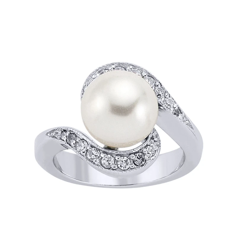Image of Jewelco London Silver CZ Pearl Tornado Spiral Full Moon Dress Ring 11mm - GVR231 Silver