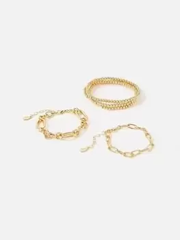 Image of Accessorize Chain And Stretch Beaded Bracelets 5 Pack, Gold, Women