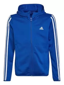 Image of adidas Designed 2 Move Kids Boys 3 Stripes Zip Through Hoodie - Bright Blue, Bright Blue, Size 11-12 Years