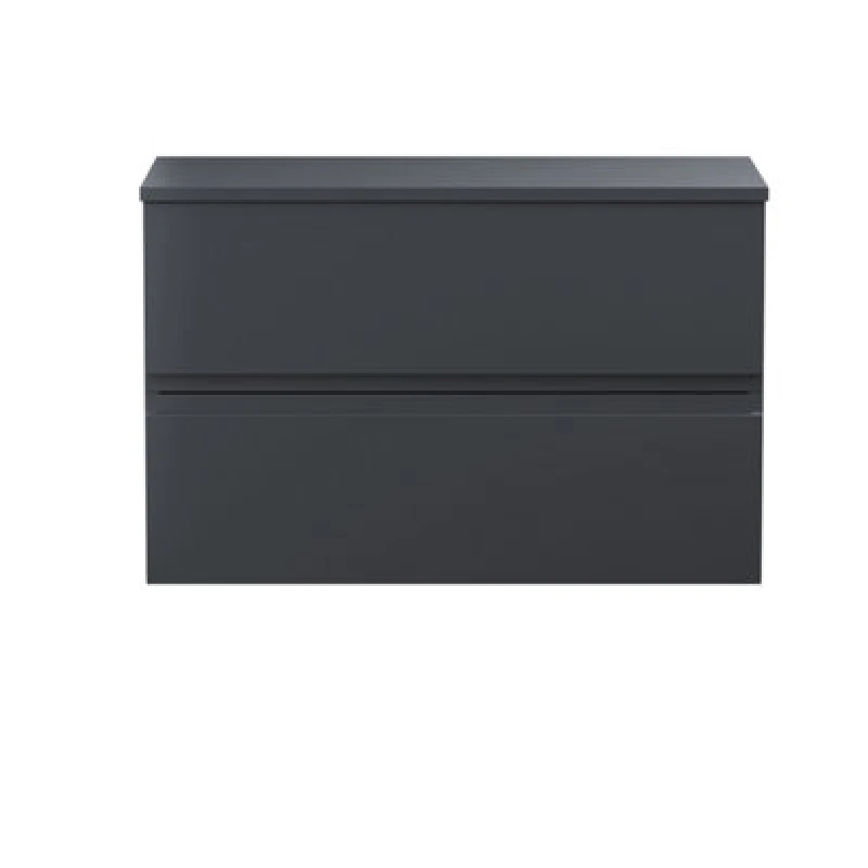 Image of Hudson Reed Urban Wall Hung Countertop Basin Unit, 2 Soft Close Drawers Vanity Unit And White Worktop In Soft Black, 800mm