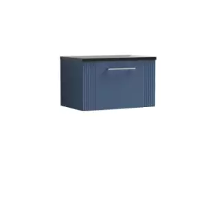Image of Nuie Deco 600mm Wall Hung Single Drawer Vanity & Sparkling Black Laminate Top - Satin Blue