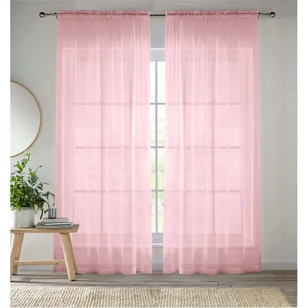 Image of Tyrone Textiles 2 Plain Sheer Voile Panels with Rod Pocket (Pair) - Pink 54x90in