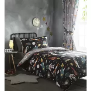 Image of Portfolio Spaceman Grey Double Duvet Cover Set Reversible Bedding Set
