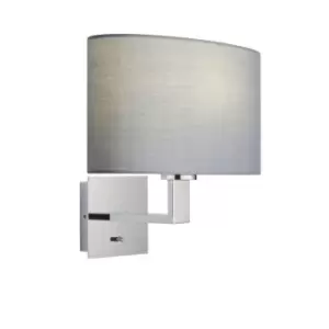 Image of Wall Light & Shade Chrome Plate & Grey Fabric 60W E27 Living Room e10466