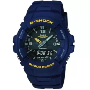 Image of Mens Casio 'G-Shock Antimagnetic' Blue and Black Stainless Steel and Resin Quartz Chronograph Watch