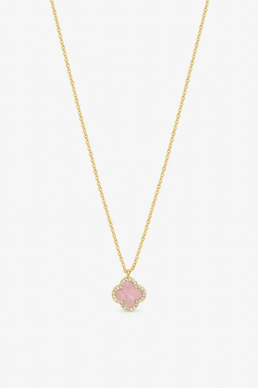 Image of Jon Richard Womens Gold Plated & Pink Clover Pendant Necklace Gold Female One Size
