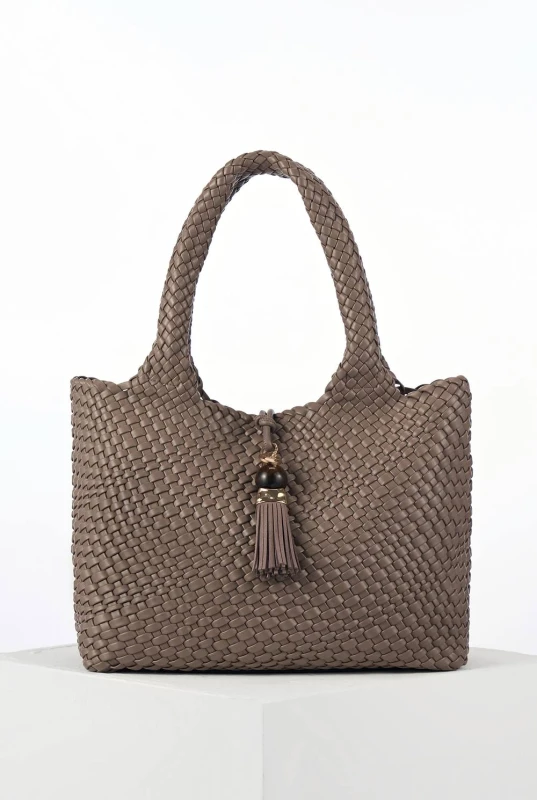 Image of Luella Grey Womens 'Saskia' Peat Large Woven Tote in Taupe Female