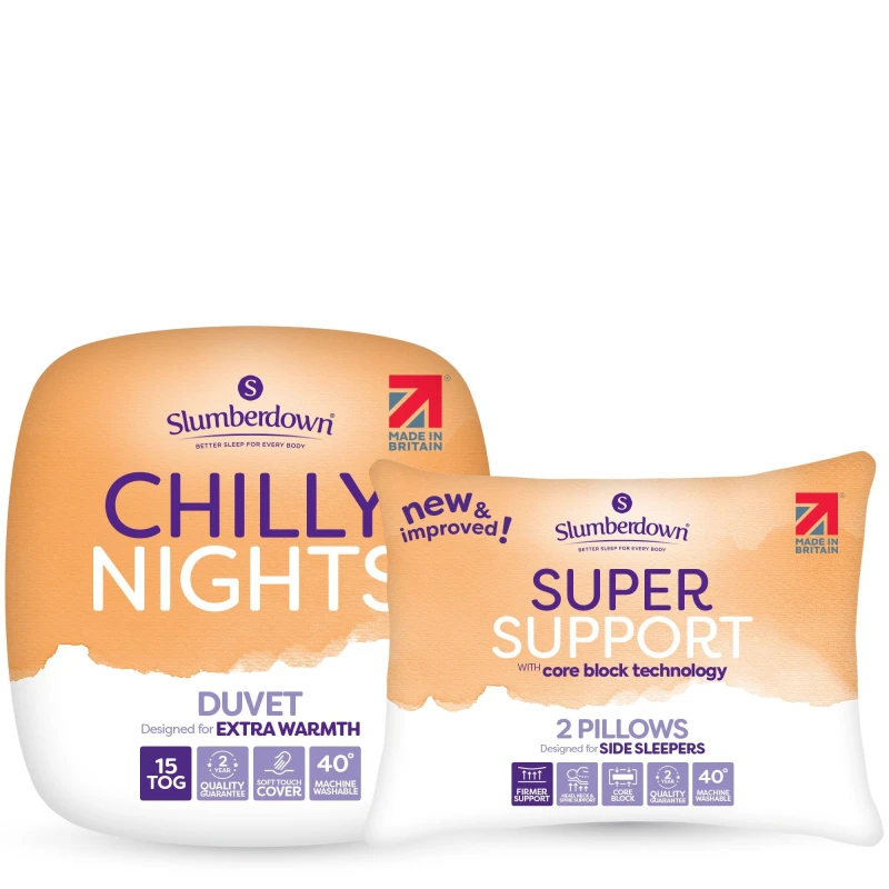 Image of Slumberdown Chilly Nights 15 Tog Duvet & 2 Super Support Pillow White unisex Super King
