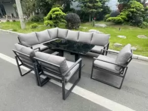 Image of Fimous 9 Seater Outdoor Dark Grey Aluminum Lounge Complete Sofa Set with Black Tempered Glass