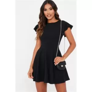 Image of I Saw It First Stretch Crepe Flutter Sleeve Skater Dress - Black