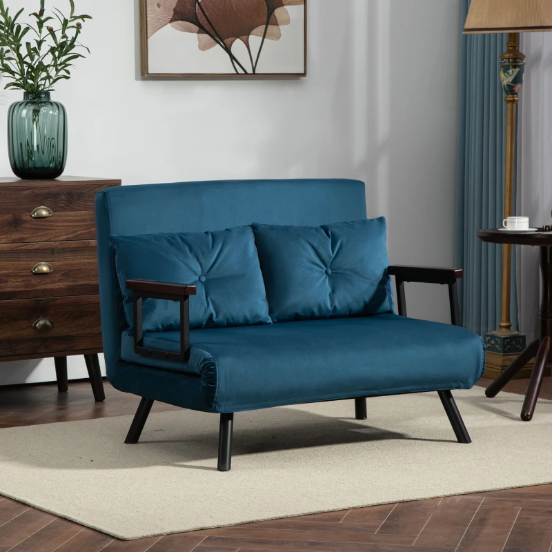 Image of HOMCOM Blue Click Clack Single Chair Bed Settee for Living Room - Guest Room - Blue TJ Hughes 5056725548407