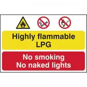 Image of Highly Flammable LPG No Smoking Or Naked Lights&rsquo; Sign;