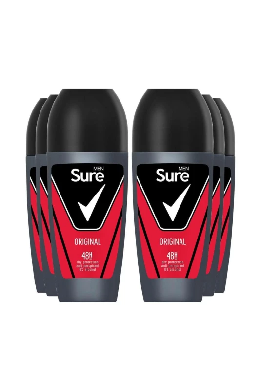 Image of Sure Men 'Antiperspirant Roll On' 48H Sweat & Odour Protection, 6x50ml White male