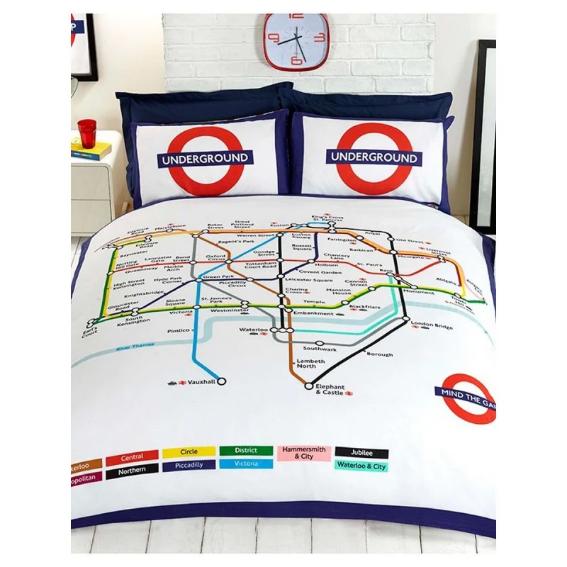 Image of Rapport Tube Map Duvet Cover Set in White Size: Double White Unisex Double