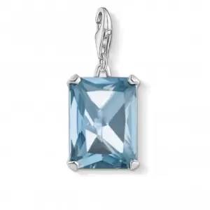 Image of Sterling Silver Large Blue Facet Charm Pendant 1846-009-1