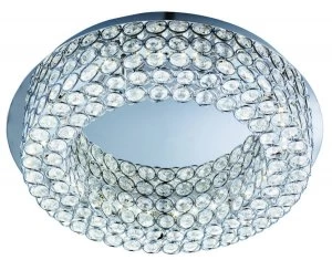 Image of LED Round Flush Ceiling Light Chrome, Crystal Glass with Mirror Centre