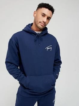 Image of Tommy Jeans Signature Overhead Hoodie - Twilight Navy, Twilight Navy Size M Men