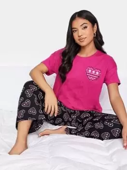 Image of PixieGirl Petite Fairisle Heart Wide Leg Pj Set - Pink, Size 12-14, Women