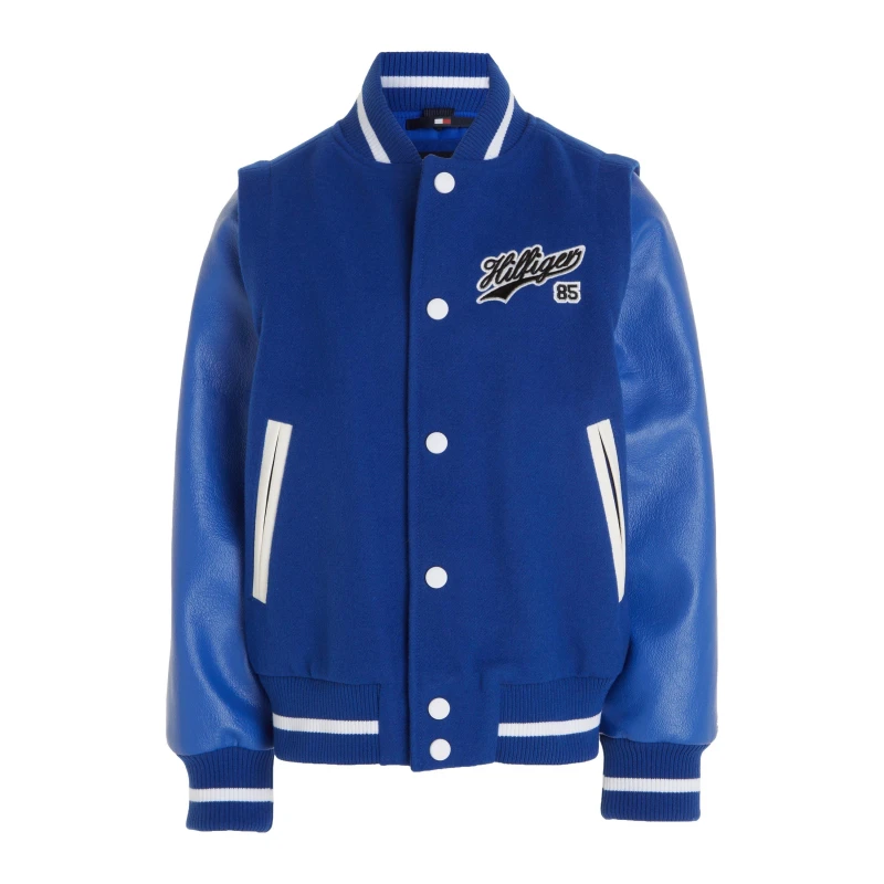 Image of Tommy Hilfiger Unisex Kids Zip-Off Sleeves Wool Varsity Jacket Ultra Blue unisex 8Y