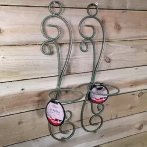 Image of Pack of 2 Tom Chambers Handcrafted Verona Sage Green Patio Metal Garden Herb Plant Flower Pot Wall Mount Holder