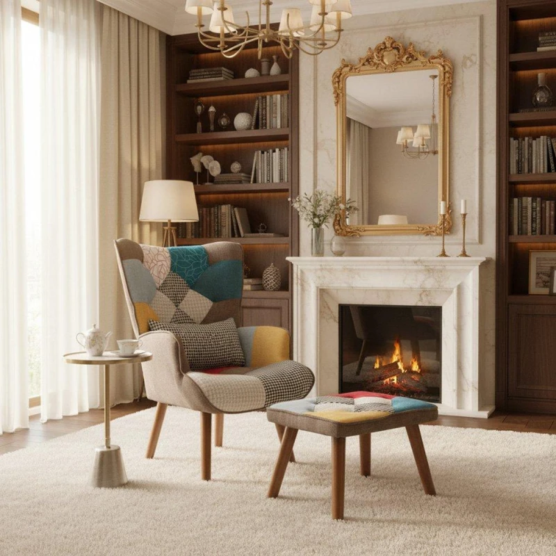 Image of Urban Meuble Patchwork Accent Chair Set Stylish Furniture Multi unisex One Size