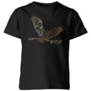 Image of Harry Potter Hedwig Broom Gold Kids T-Shirt - Black - 7-8 Years