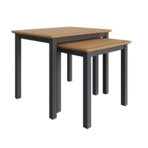 Image of FWStyle Taberno Oak Nest of 2 Tables - Graphite Blue