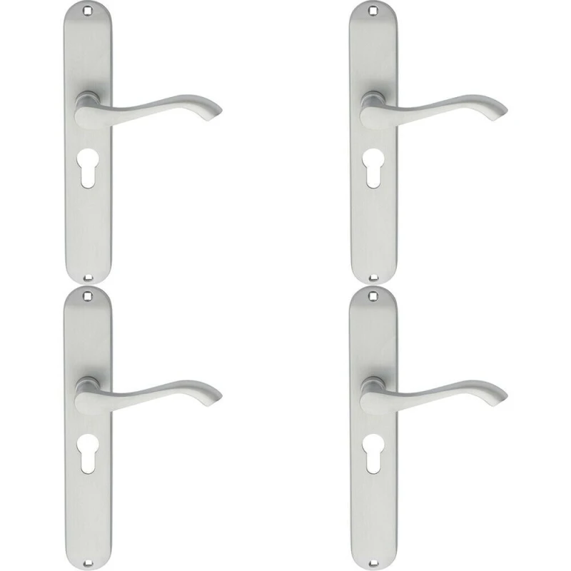 Image of Loops 4x PAIR Curved Handle on Long Slim Euro Lock Backplate 241 x 40mm Satin Chrome Multi