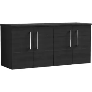 Image of Nuie Arno Charcoal Black 1200mm Wall Hung 4 Door Vanity Unit with Worktop - ARN623W2 - Charcoal Black