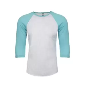 Image of Next Level Adults Unisex Tri-Blend 3/4 Sleeve Raglan T-Shirt (3XL) (Tahiti Blue/Heather White)