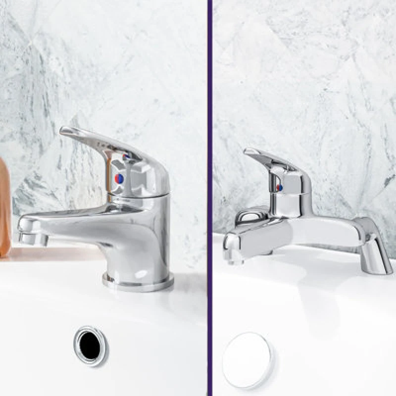 Image of Nes Home Dame Bathroom Basin Mono Mixer Tap, Bath Filler Tap & Waste Chrome Silver