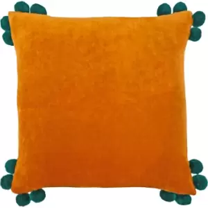 Image of furn. Hoola Pom-Pom Cushion Orange/Teal - Orange/Teal