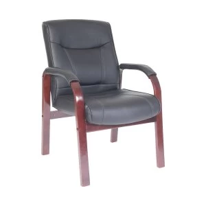 Image of Teknik Office Kingston Leather Faced Visitor Chair Black, Mahogany